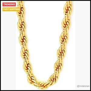 Chunky 10mm Rope Chain 24K Gold Plated Stainless Steel Necklace